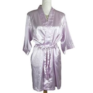Pretty Robes Ultra Violet Lavender Satin Short Sleeve Tie Waist Lingerie Robe